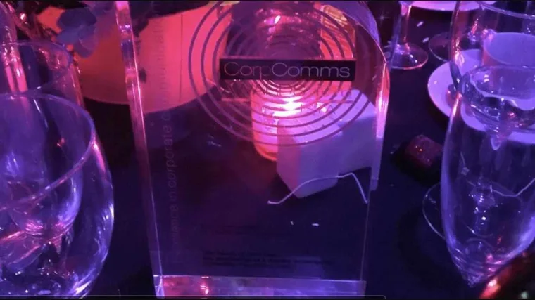 The CorpComms Award trophy for The Death of Jane Doe on the table at the awards evening