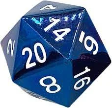 A blue twenty-sided dice