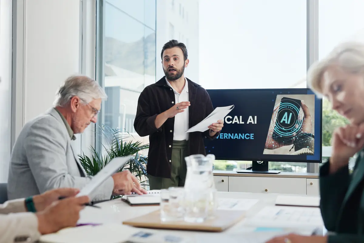 A presentation on AI in a meeting room
